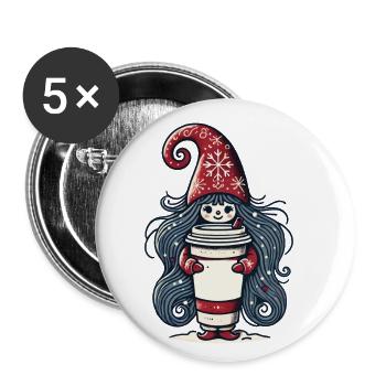 Weihnachtlicher Kaffeeliebhaber Gnom - Buttons klein 25 mm (5er Pack) - Weiß - Vorne