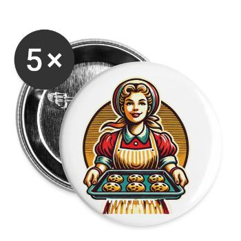 Boulanger traditionnel avec des biscuits frais - Lot de 5 petits badges (25 mm) - blanc - Devant