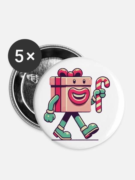 Fröhliches Weihnachtsgeschenk Maskottchen - Buttons klein 25 mm (5er Pack) - Weiß