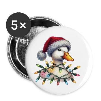 Weihnachten Lustige Ente Mit Lichterkette - Buttons klein 25 mm (5er Pack) - Weiß - Vorne