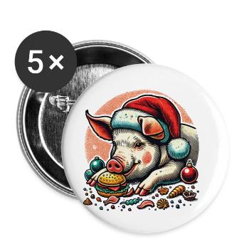 Greedy Christmas piglet in festive style - Buttons small 1''/25 mm (5-pack) - white - Front