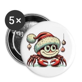 Crabe de Noël avec chapeau - Lot de 5 petits badges (25 mm) - blanc - Devant
