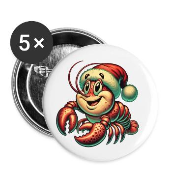 Homard de Noël avec chapeau - Lot de 5 petits badges (25 mm) - blanc - Devant