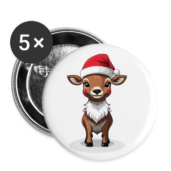 Renne de Noël avec chapeau - Lot de 5 petits badges (25 mm) - blanc - Devant