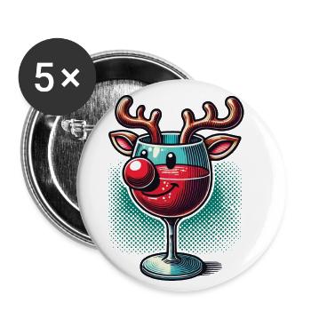 Weinglas Rentier Mit Weihnachtlichem Flair - Buttons klein 25 mm (5er Pack) - Weiß - Vorne
