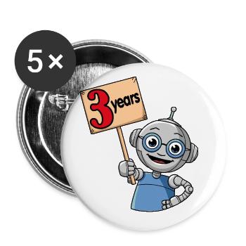 three years of the third birthday of a small robot - Buttons small 1''/25 mm (5-pack) - white - Front