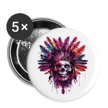 Indian Skull Chief - Buttons small 1''/25 mm (5-pack) - white - Front