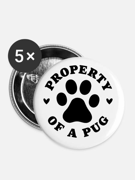 Eigentum eines Mops - Buttons klein 25 mm (5er Pack) - Weiß