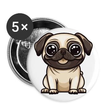 Pug Hund Niedlich - Buttons klein 25 mm (5er Pack) - Weiß - Vorne
