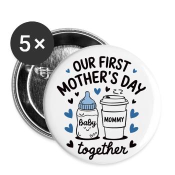 Notre première fête des mères – cadeau pour les mamans - Lot de 5 petits badges (25 mm) - blanc - Devant