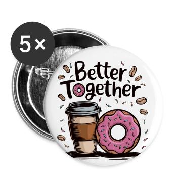 Café et beignet – mieux ensemble - Lot de 5 petits badges (25 mm) - blanc - Devant