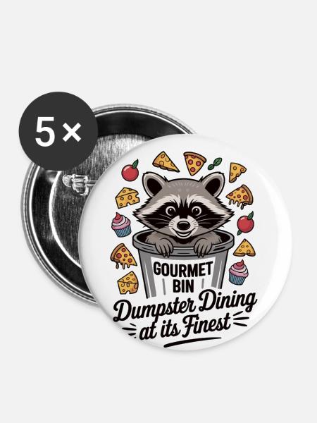 Gourmet Waschbär - Buttons klein 25 mm (5er Pack) - Weiß