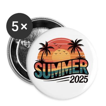 Palmen und Sonne - Sommer 2025 - Buttons klein 25 mm (5er Pack) - Weiß - Vorne