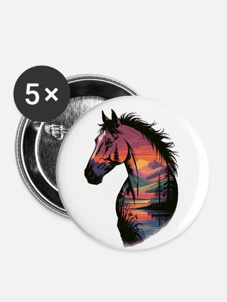 Wildpferd Landschaftskunst - Buttons klein 25 mm (5er Pack) - Weiß