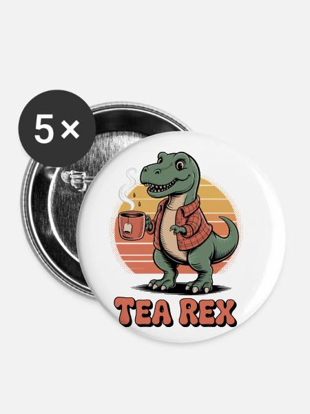 Tee-Rex-Dinosaurier - Buttons klein 25 mm (5er Pack) - Weiß
