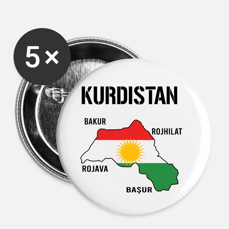 Drapeau du Kurdistan Bakur Bashur Rojava Rojhlt Newroz - Lot de 5 petits badges (25 mm) - blanc
