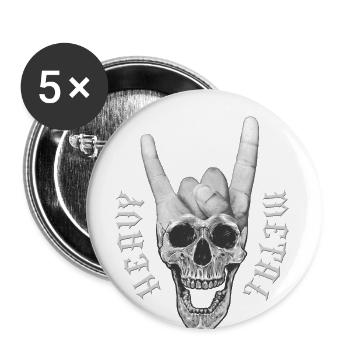 Heavy Metal Musik Totenkopf Teufelshörner-Zeichen - Buttons klein 25 mm (5er Pack) - Weiß - Vorne