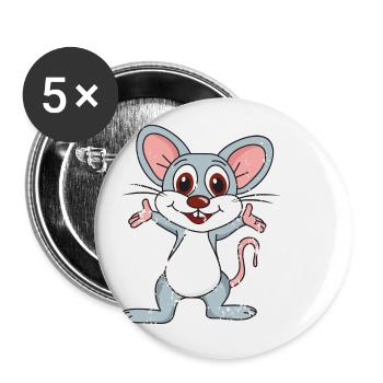 Souris de style grunge vintage rétro - Lot de 5 petits badges (25 mm) - blanc - Devant
