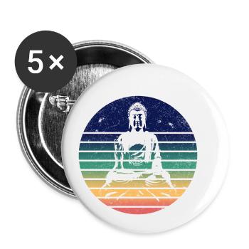 Buddha Yoga Meditation retro vintage Geschenk - Buttons klein 25 mm (5er Pack) - Weiß - Vorne