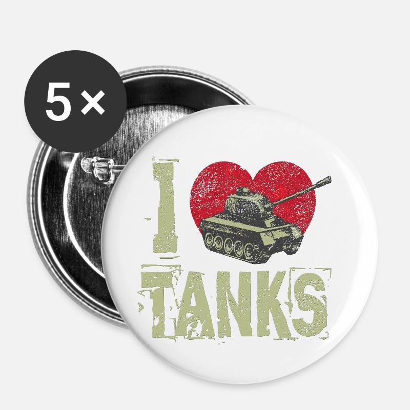 Panzer j’adore les chars - Lot de 5 petits badges (25 mm) - blanc