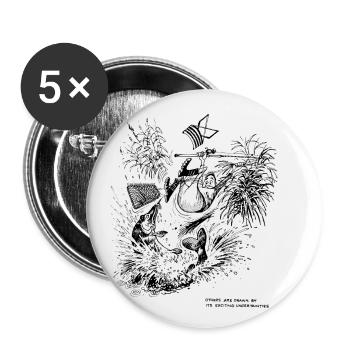 Thelwell Compleat Tangler Cartoon Fish On Rod - Buttons small 1''/25 mm (5-pack) - white - Front