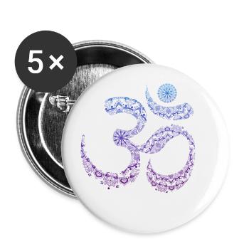 Om Yoga Meditation Goa Musik Symbol Mandala - Buttons klein 25 mm (5er Pack) - Weiß - Vorne