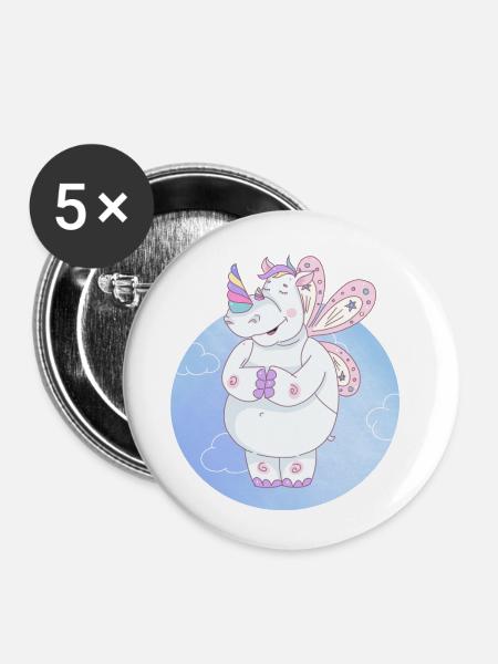 Nashorn einhorn - Buttons klein 25 mm (5er Pack) - Weiß