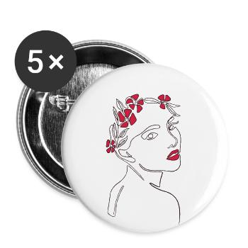 Ligne continue femme et fleurs lèvres rouges - Lot de 5 petits badges (25 mm) - blanc - Devant