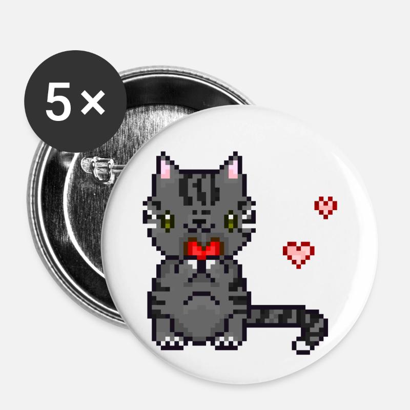 Cat with heart - Buttons small 1''/25 mm (5-pack) - white