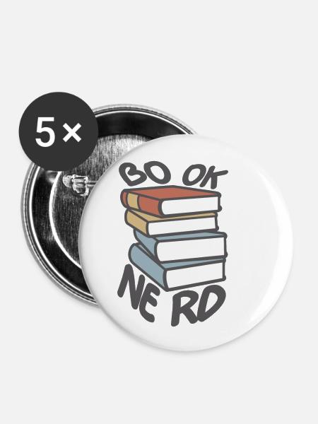 Book Nerd Bücherstapel - Buttons klein 25 mm (5er Pack) - Weiß