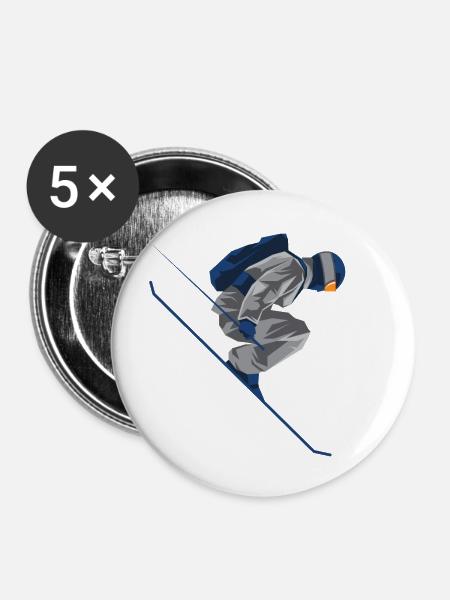 Freestyle Skifahrer - Buttons klein 25 mm (5er Pack) - Weiß