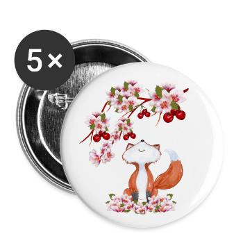 Sakura Kawaii Fuchs unter Kirschblüten Japan - Buttons klein 25 mm (5er Pack) - Weiß - Vorne