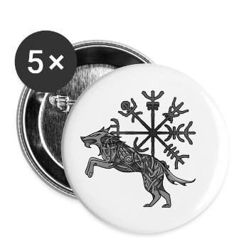 Wikinger Wolf Keltische Knoten Runen Kompass - Buttons klein 25 mm (5er Pack) - Weiß - Vorne