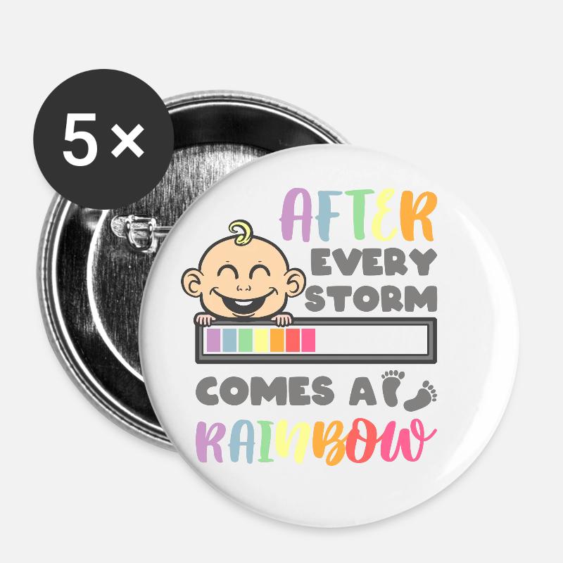 Après chaque tempête vient un arc-en-ciel - Rainbow Baby - Lot de 5 petits badges (25 mm) - blanc