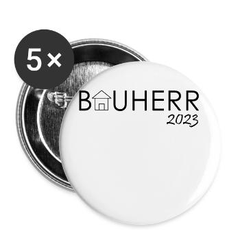 Bauherr 2023 | Bauherrin Hauskauf Eigenheim Umzug - Buttons klein 25 mm (5er Pack) - Weiß - Vorne