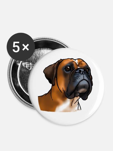 Boxer Hundekopf - Buttons klein 25 mm (5er Pack) - Weiß