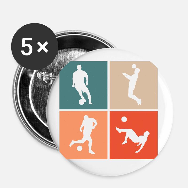 Fußball Fußballer - Buttons klein 25 mm (5er Pack) - Weiß