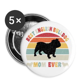 Meilleure maman bulldog anglais jamais amateurs de chiens vintage - Lot de 5 petits badges (25 mm) - blanc - Devant