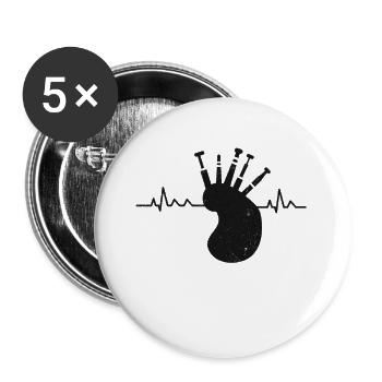 Cornemuse Pulse Bagpipe Heartbeat Écosse - Lot de 5 petits badges (25 mm) - blanc - Devant