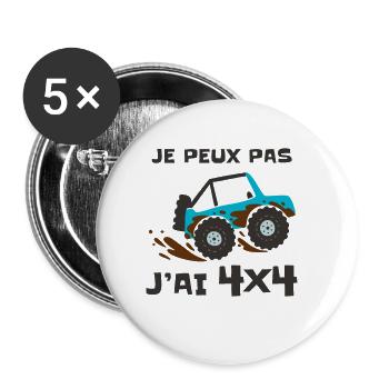 Je peux pas, j'ai 4x4 - Lot de 5 petits badges (25 mm) - blanc - Devant