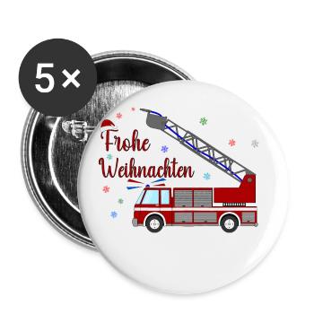 Feuerwehrauto Weihnachten - Buttons klein 25 mm (5er Pack) - Weiß - Vorne