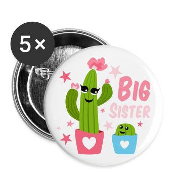 Big Sister Kakteen Design - Buttons klein 25 mm (5er Pack) - Weiß - Vorne