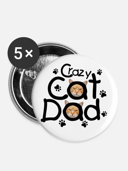 Crazy Catdad - Buttons klein 25 mm (5er Pack) - Weiß