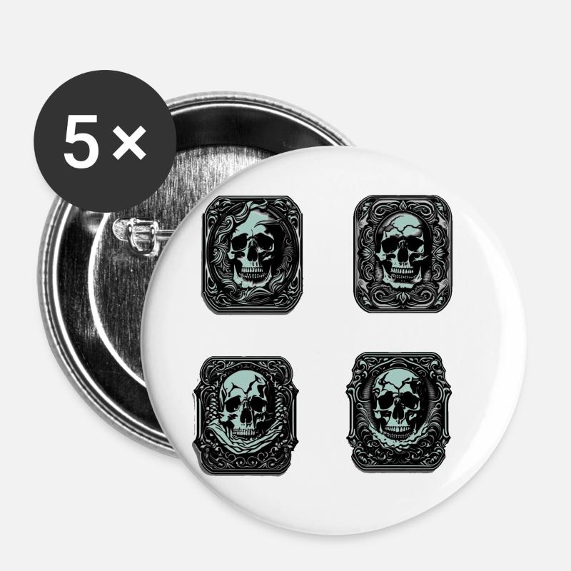 Autocollant Crânes - Lot de 5 petits badges (25 mm) - blanc