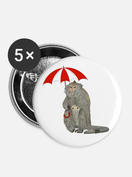 Affe Regenschirm - Buttons klein 25 mm (5er Pack) - Weiß