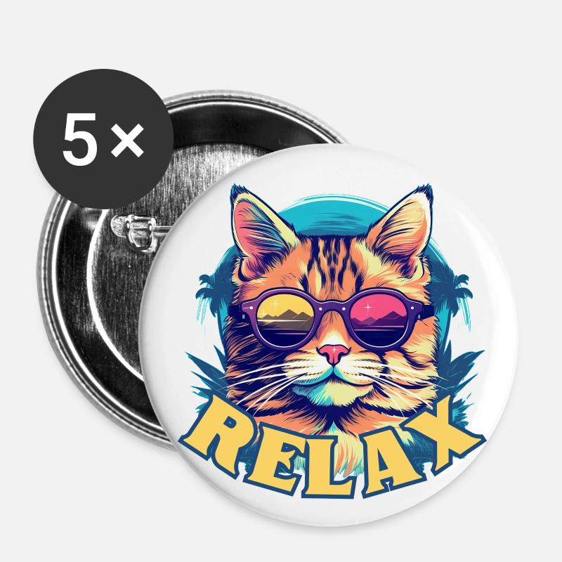 Entspannte Katze mit Sonnenbrille, Sommerlook - Buttons klein 25 mm (5er Pack) - Weiß