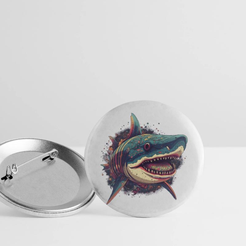 Cool trippy shark with boho patterns Buttons small 1''/25 mm (5-pack)