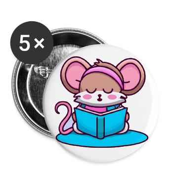 Leseratte Bücherwurm Maus - Buttons klein 25 mm (5er Pack) - Weiß - Vorne