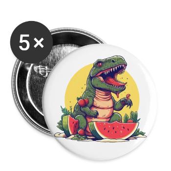 Dino T-Rex au melon et fraise - Sunset Design - Lot de 5 petits badges (25 mm) - blanc - Devant