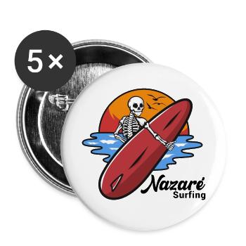 Nazare Surfing Portugal - Lot de 5 petits badges (25 mm) - blanc - Devant